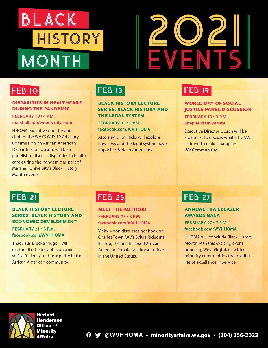 Calendar of Events for Black History Month 2021